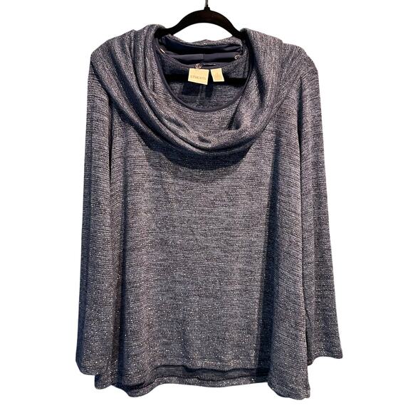 Chico's Size 3 Extra Large Lightweight Sweater Detachable Cowl neck Blue Silver - Picture 1 of 9